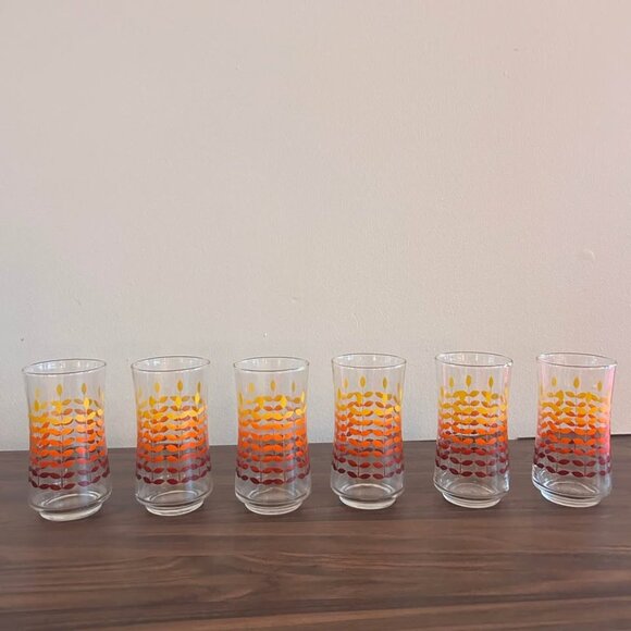 Set of 6 Vintage 1970s Ombre Autumn Leaf Glasses, Libbey Glassware Retro Barware - Picture 3 of 8